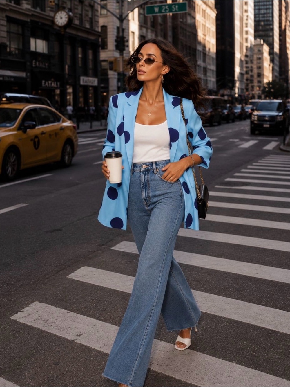 Light Blue Polka Dot Blazer - Bold Navy Spots
